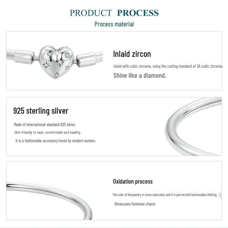 S925 Sterlingsilber Oxidiert Zirkon Stern Liebe Armband für Damen