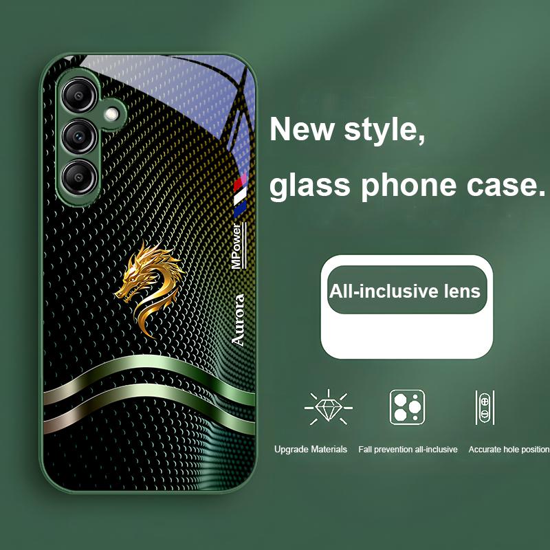 Glass Phone Case For Samsung Galaxy A01 A02 03 Core A04 A14 4G A13 A54 34 31 20 25 23 22 5G S21 Ultra S20 Blue Golden Dragon