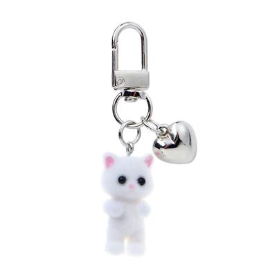 Cute Flocked Cat Keychain Three-Dimensional Love Phone Pendant Headphone Case Charm Bag Decor Car Key Ring Jewelry Gift