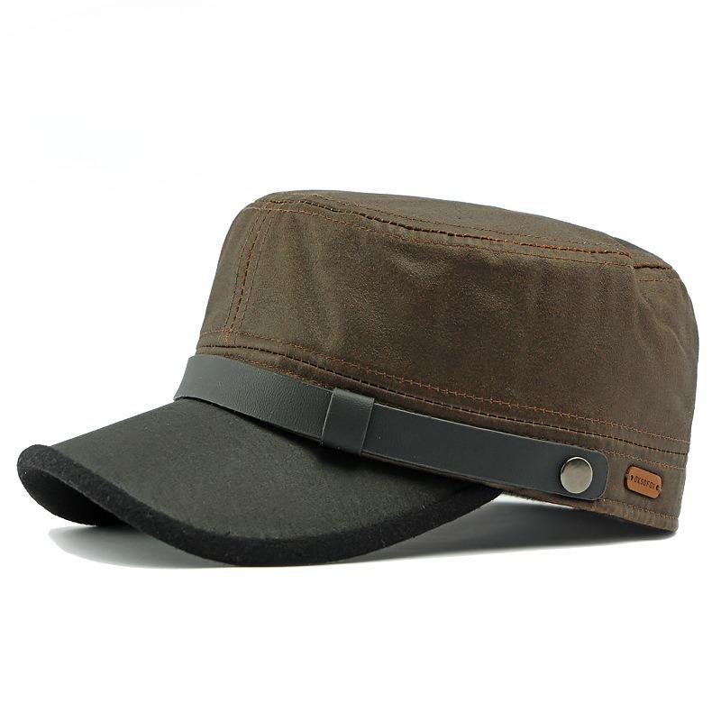 Vintage Oil Waxed Cloth Military Cap for Men Women Autumn Winter Warm Flat Top Hat Korean Style Premium Cadet Cap Peaked Hat for Small Head