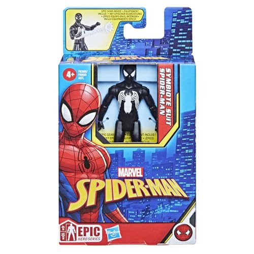 Hasbro Marvel Spider-Man Epic Hero Series Symbiote Suit Spider-Man 4-inch (10cm) Action Figure with Accessories, Ages 4 and Up, F8369, Authentic