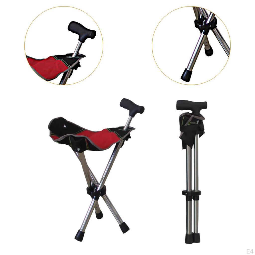 Cane with Seat Ergonomic Adjustable Trekking Hiking Pole for Seniors Camping Black