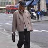 Elegant Grey Women Loose Jacket Long Sleeve Stand Collar Coat Double Breasted Female Winter
