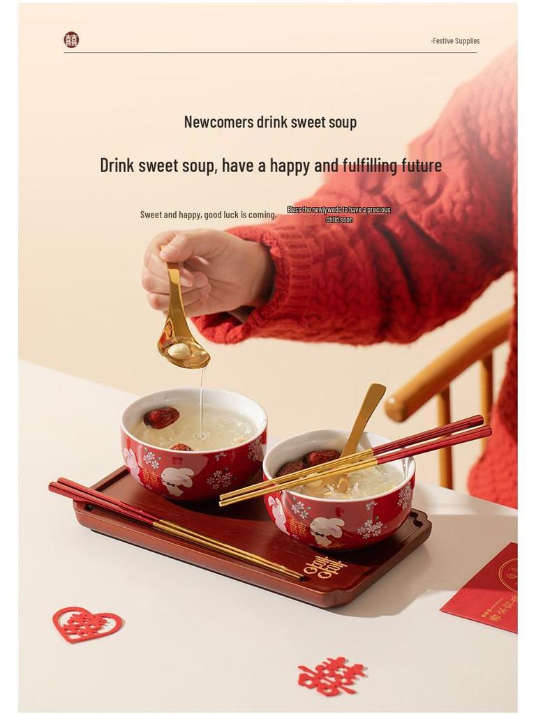 Double Happiness Red Bowl & Chopsticks Set - Wedding, Housewarming, Birthday, Anniversary Gift