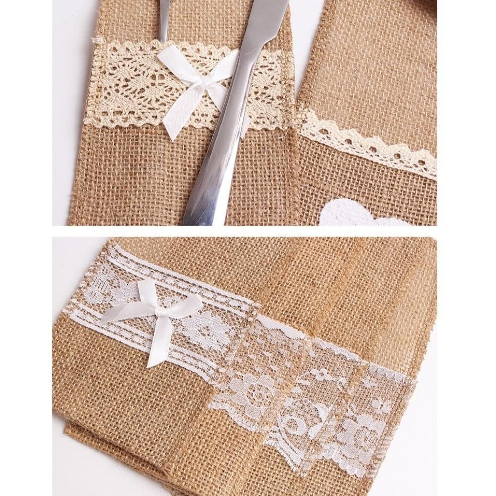 Lace Utensil Cutlery Holders Burlap Fork Bag Vintage Linen Lace Cutlery Bag Housewarming Party