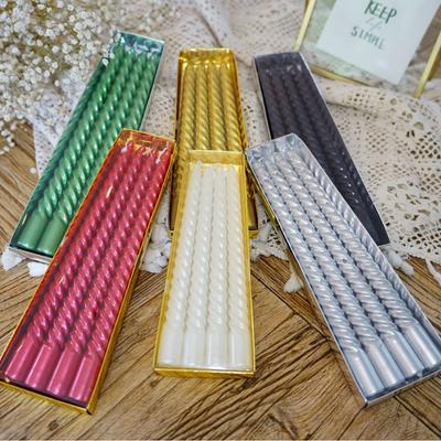 4pcs Long Pole Colored Threaded Candlestick Candles, Romantic Family Candles, Dinner Decorations, Weddings, Birthdays, Candles