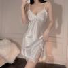 Summer Sexy Lace Trim Ice Silk Nightdress - Women's Sleeveless Solid Color Pajamas for Boudoir