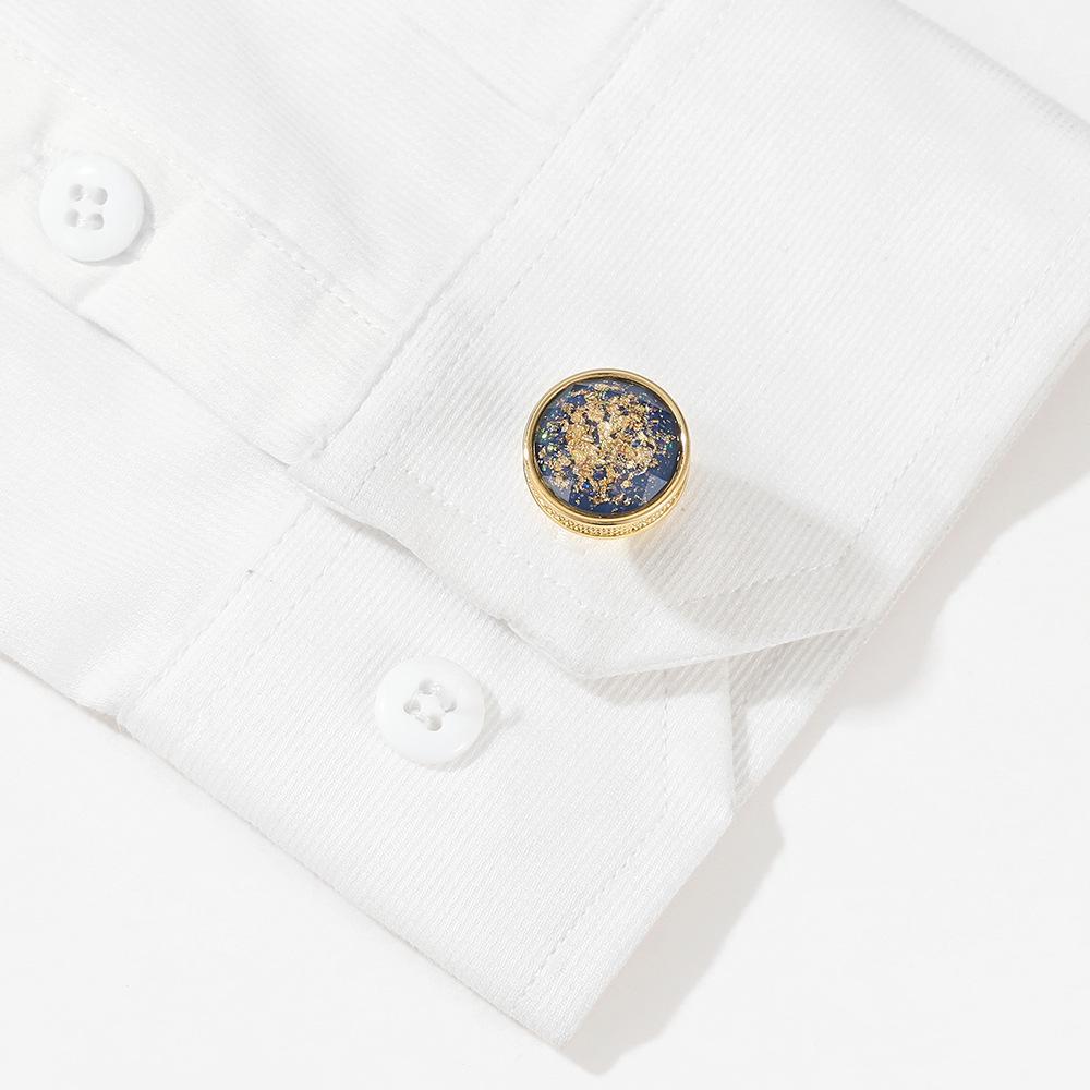 Men's Round Gold Cufflinks with Colorful Pattern - Light Luxury Shirt Accessories, In Stock