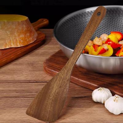 1/2Pcs Wooden Spatulas for Nonstick Pans Long Handle Flat Frying Spatula Angled