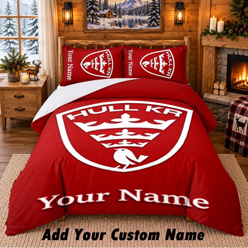 Hull KR Pattern Bedding 3Pcs Set Custom Name, Bed Sheet And Pillowcases For Home Bedroom
