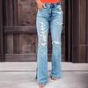 New Women's Jeans High-waisted Ripped Pants Slightly Split Trousers
