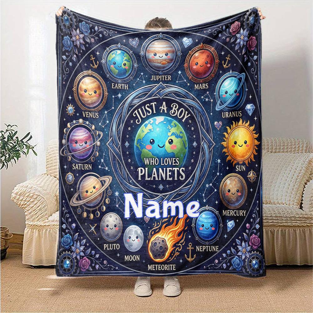 Planets And Space Adventure Customize Your Name Home Blanket Space Exploration Themed Comfortable Soft Lightweight Allseason Multipurpose Blanket For