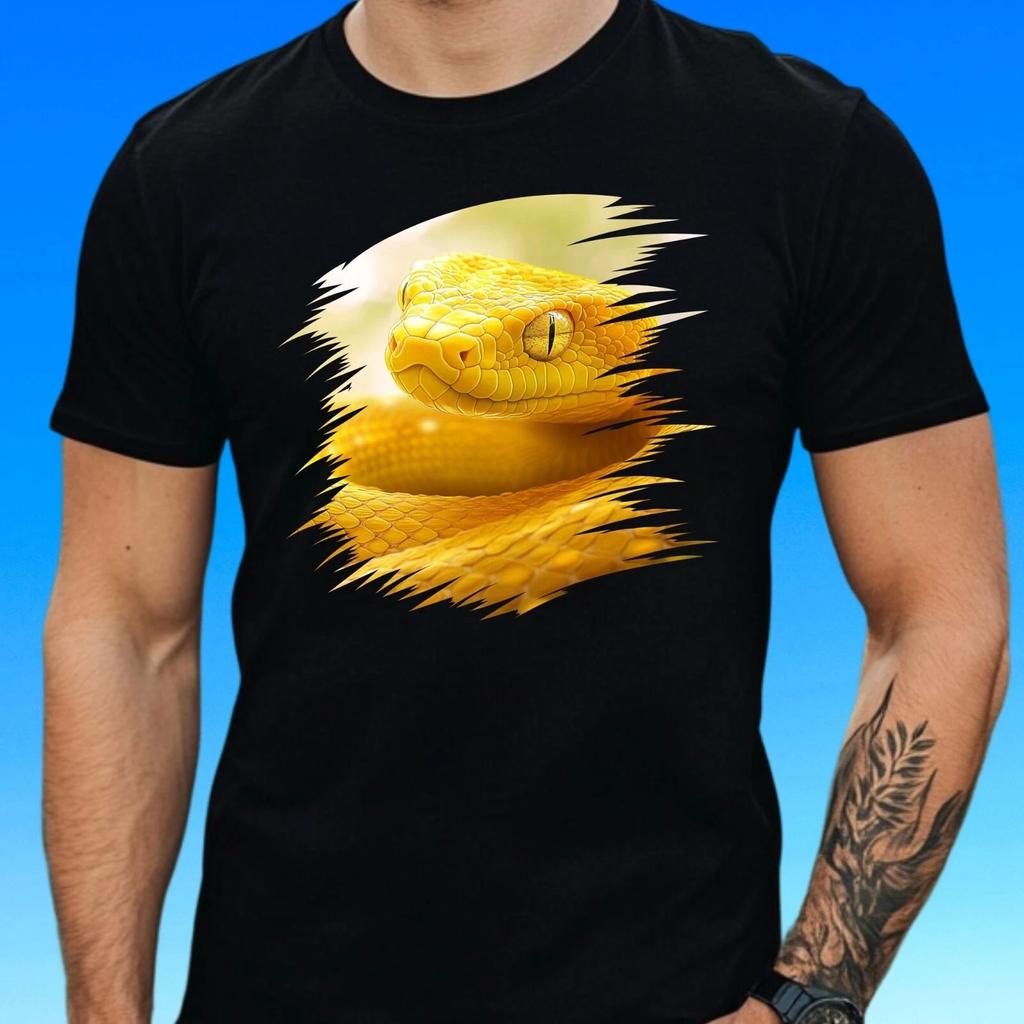 T-Shirt Herren Große gelbe Schlange Motiv Baumwolle Größe S bis 5XL