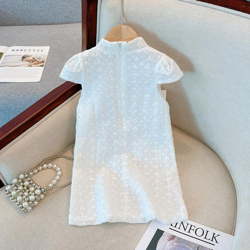 Girls Floral Short Sleeve Cheongsam Dress Summer Baby Princess Modified Chinese Traditional Qipao Party Gown 90cm белый