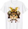 Samurai Cat Warrior Japanese Ronin Graphic Tee Breathable Casual Cotton T-Shirt for Men