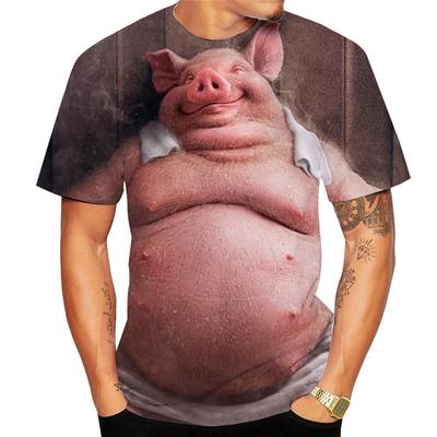 T-shirt 3D Stampata Carina Uomo e Donna Chitarra e Maiale, Imitazione Animale Divertente Abbigliamento Estivo, Girocollo, Maniche Corte, Casual