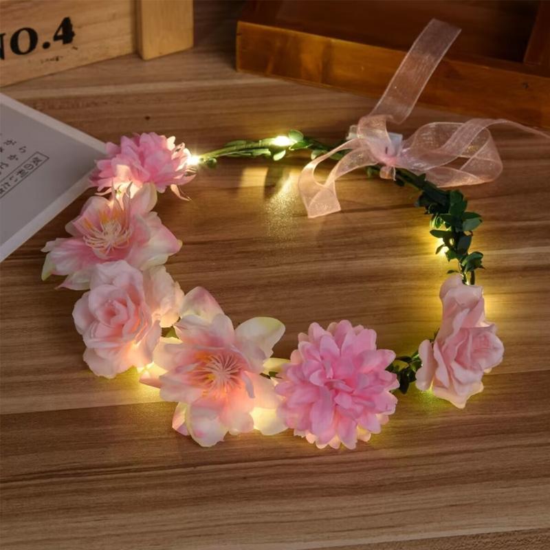 1PC Flower Headband Led Lights Hair Hoop Double-Sided Silk Floral Crown for Women Hair Headband Glowing Garland Light Up