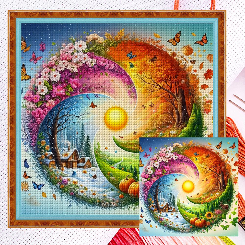 Full Embroidery Eco-cotton Thread 11CT Counted Landscape Cross Stitch 40x40cm