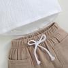 Baby Boys Summer 2-piece Outfits Solid Color Short Sleeve T-shirt with Breast Pocket and Casual Elastic Shorts Set