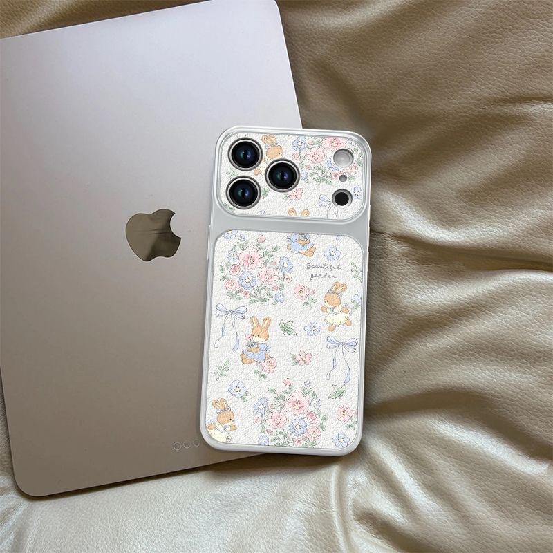 Cute Flower Rabbit Pattern Lambskin Anti Fall Protective Phone Case For Apple Iphone
