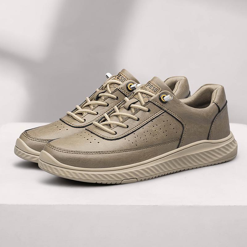 Fashion Classic Genuine Leather Men's Skateboarding Shoes Comfy Warm Snow Shoes Versatile Travel Sneakers Solid Color Man Sports Shoes