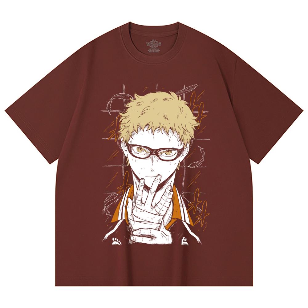 230 Gsm 100% Cotton Haikyu V4 Tsukki Print Unisex Heavy Cotton T Shirt