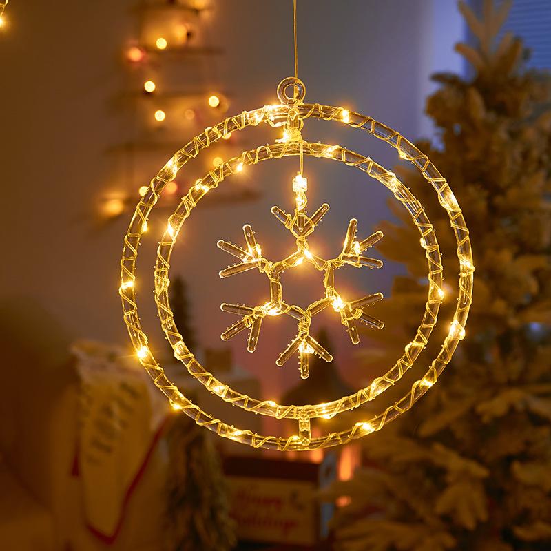 Christmas Decoration 3D Pentagram  Moon  Elk Snowflakes Hanging Lights for Christmas Windows Holidays