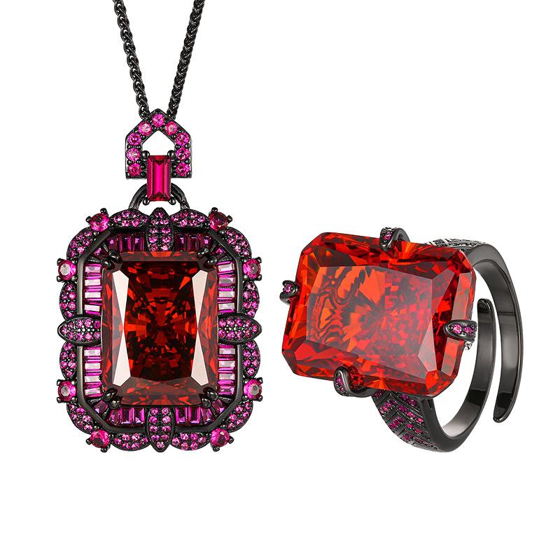 Jewelry Set Redeen Chepala Green Square Diamond Black Gold Set Main Stone 15 * 20