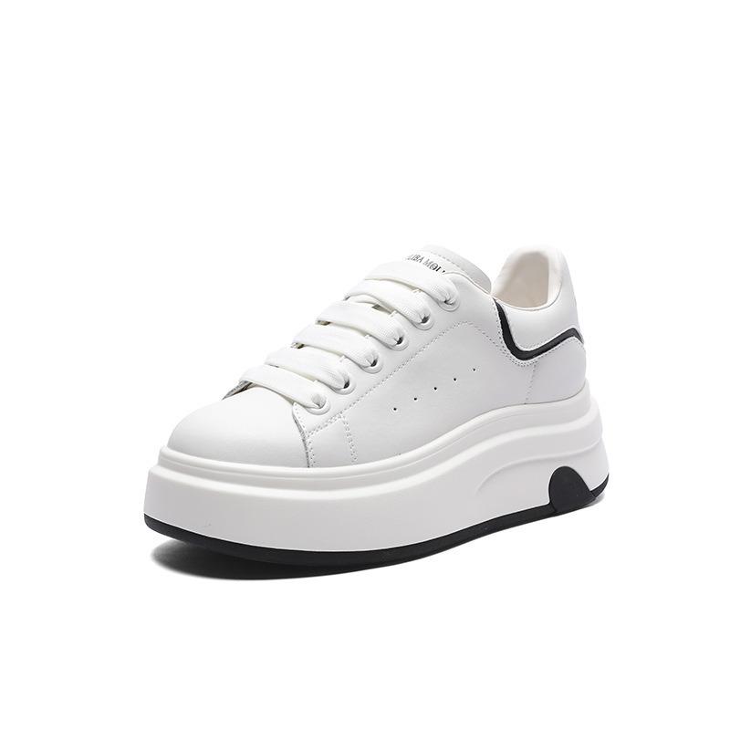 Love Little White Shoes Women's 2025 Spring New Muffin Thick-soled Small Man Height Increase Leather Breathable Casual Board Shoes Ins