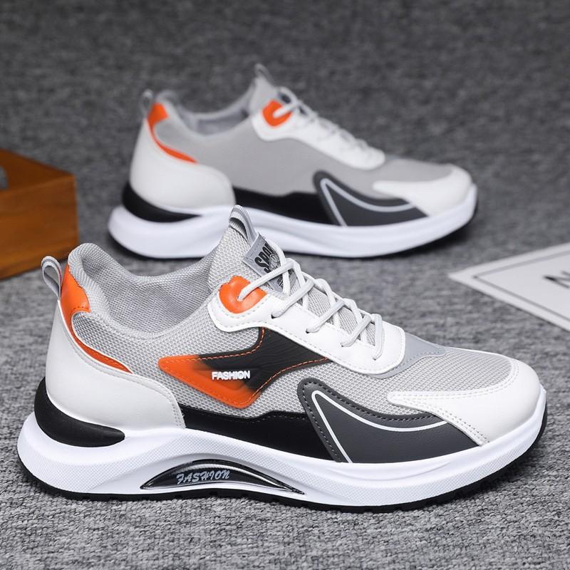 Men's shoes spring and autumn mesh breathable platform sneakers waterproof leather surface light and comfortable running shoes casual shoes