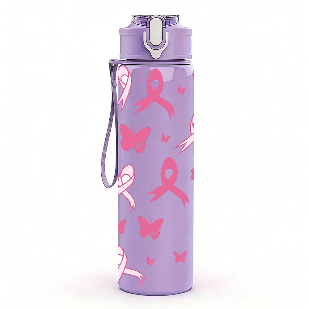 1 PZ Nastro Rosa Simbolo di Consapevolezza Texture 750ml Colore Plastica Borraccia Tappo a Vite Anti-perdita Con Cannuccia Pieghevole Per Sport Ufficio Uso Domestico