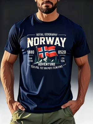 Men'S Fashion T-Shirt with a Norway Adventure Theme Featuring a Retro Print of The Flag