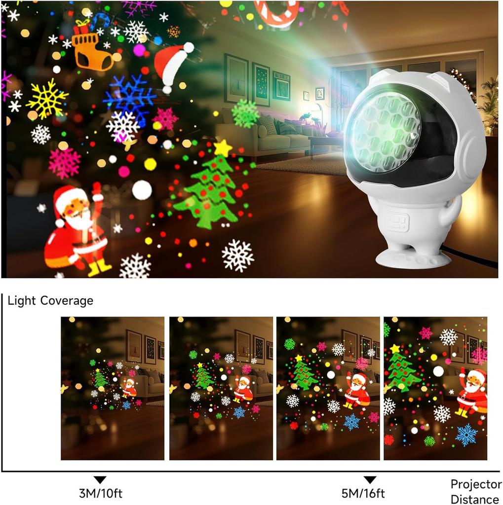 Astronaut Christmas Pattern Light Snowflake Halloween Projection Lamp Decorative Xmas Spotlight