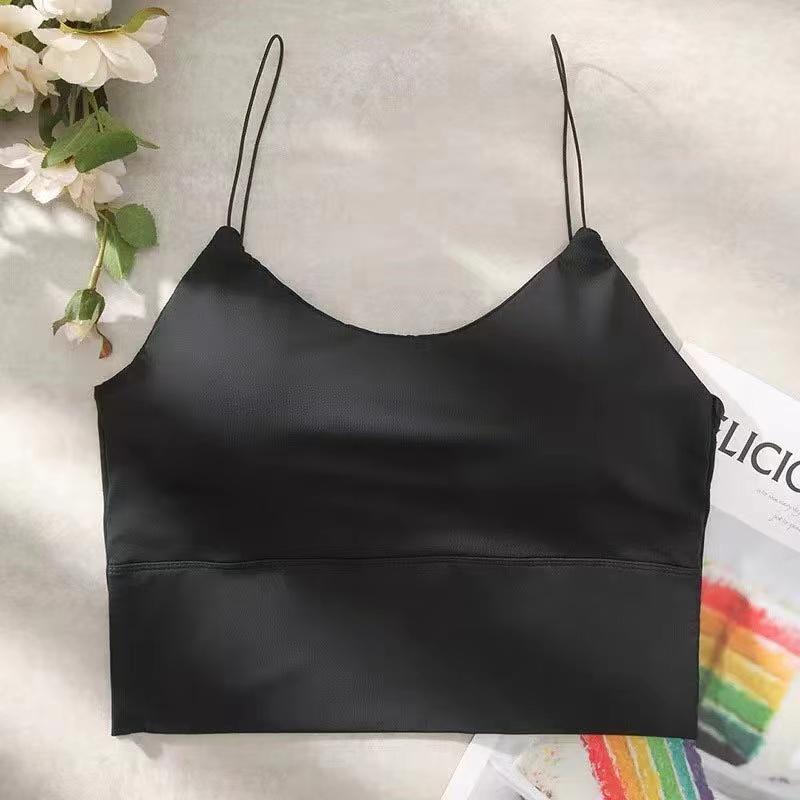 Kadın Kırpma Üstleri Seksi Düz Renk Kaşkorse Buz Ipek Tüp Üst Dikişsiz Spor Tank Top Kablosuz Iç Çamaşırı Yastıklı Sütyen Bralette Yelek
