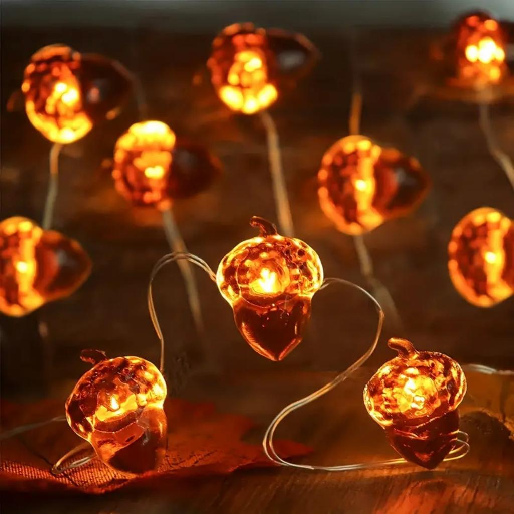 1 Stück Eichel Kupferdraht Lichterkette Festliche Herbst-Themen Dekorative Lichterkette Für Halloween & Thanksgiving Party Schlafzimmerdeko