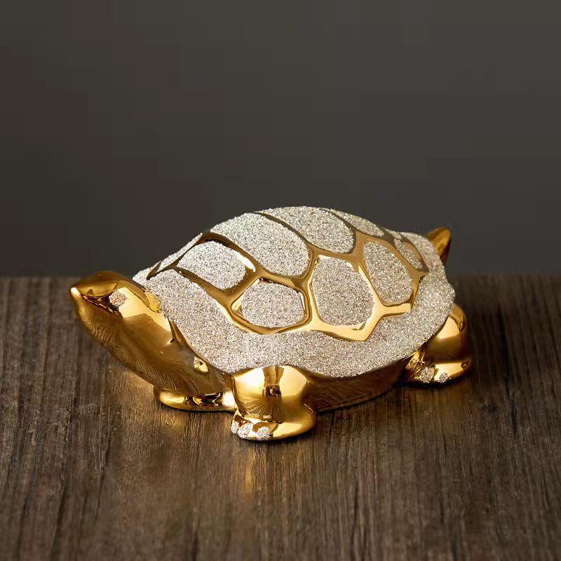 Gold-Plated Ceramic Turtle Figurine - Feng Shui Home Decor Ornament