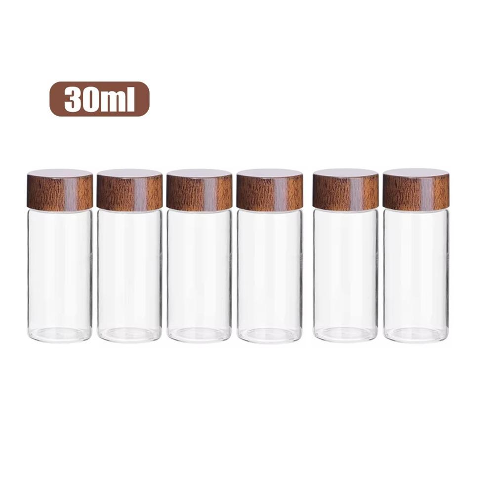 6PCS 10/20/30 ML Wooden Lid Mini Glass Bottles Transparent Food Grade Small Spice Jars Golden Bean Bottle Sealed