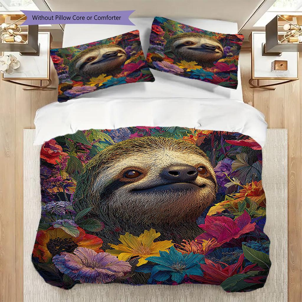 Sloth Pattern Bedding Quilt Set Quilt Cover Pillowcase Home Decoration Birthday Gift (1 * Duvet Cover + 2 * Pillowcase, Without Core)