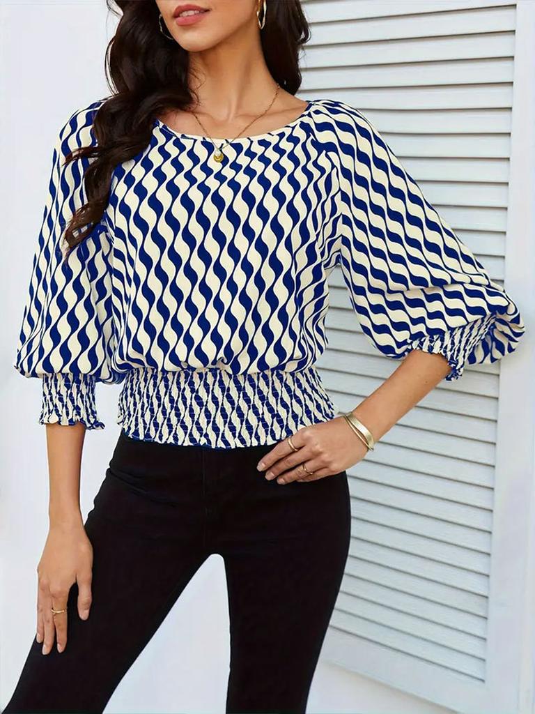 Spring Women's Clothing Lantern Sleeve Top Women Slim Fit Printed T-Shirt