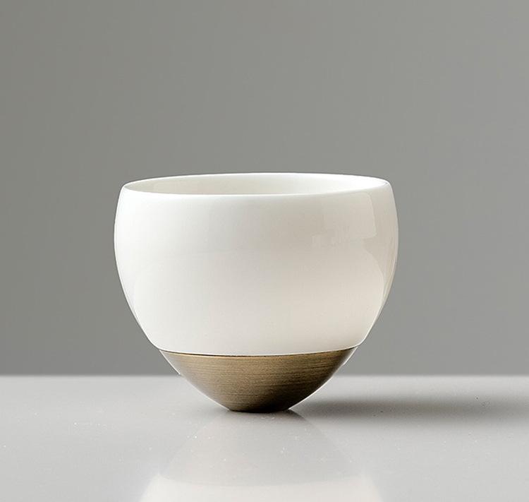 Kung Fu Teacup White Porcelain Copper Foot Tea Cup Master Cup Personal Cup Ceramic Small Teacup Hat Gift