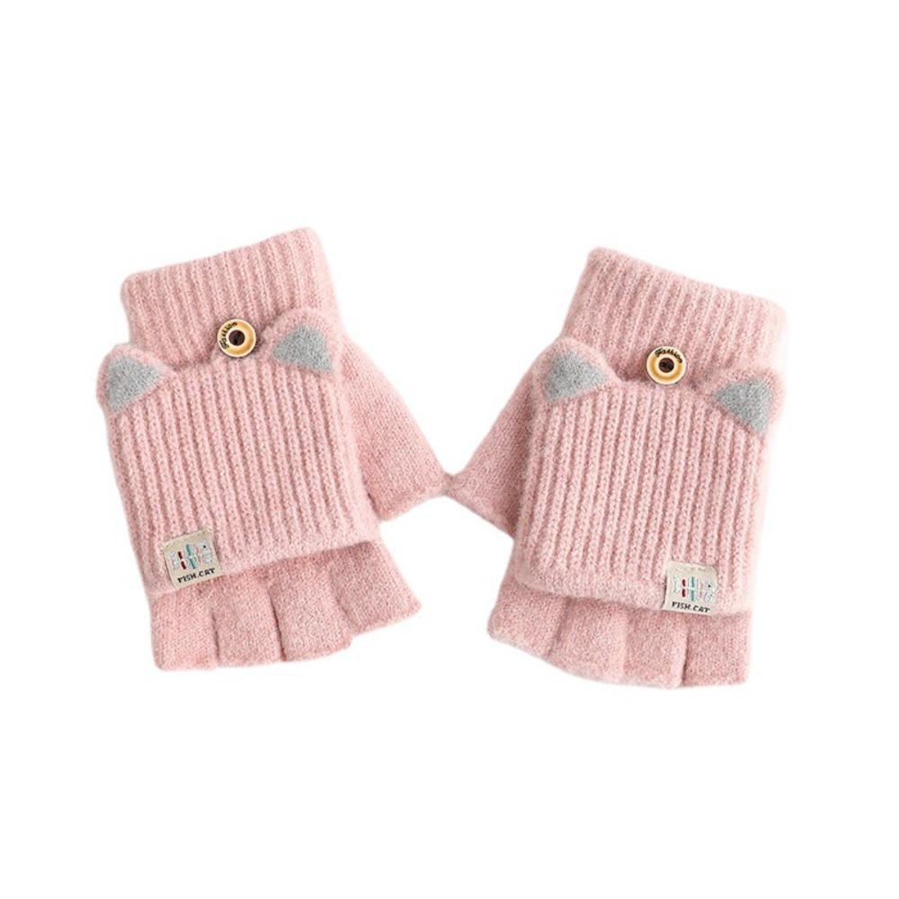 Warm Solid Color Outdoor Car Ear Women's Gloves Flip Cover Gloves Thick Mittens Half Finger Gloves