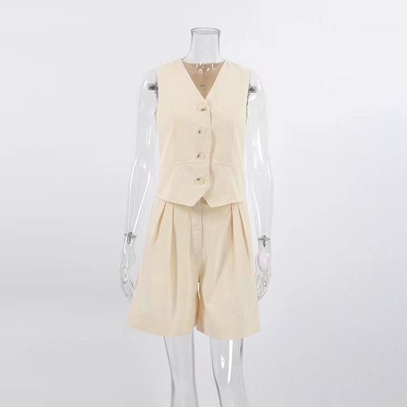 

Fashion Wind Summer Sleeveless Vest Loose Shorts Suit Summer Tank Top and Shorts Set Beige M