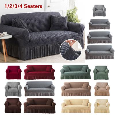 Sofa Slipcover With Skirt Easy Fitted Sofa Cover For Living Room Couch Cover Washable High Elastic Durable Seersucker Fabric