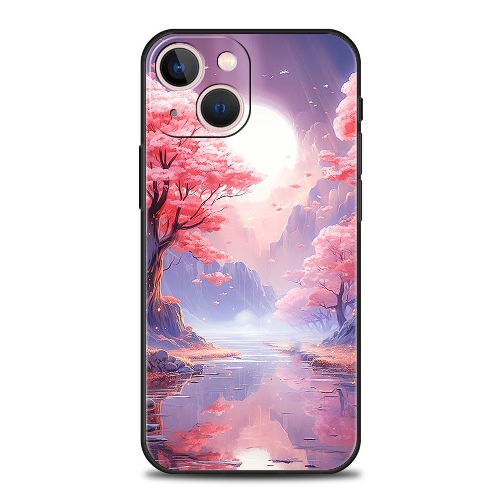 Coque de téléphone Rose Fleurs de Cerisier Printemps Pour iPhone 17 16 15 Pro Max 11 12 13 14 7 8 Plus SE 2020 X XR XS Cover Souple Noir