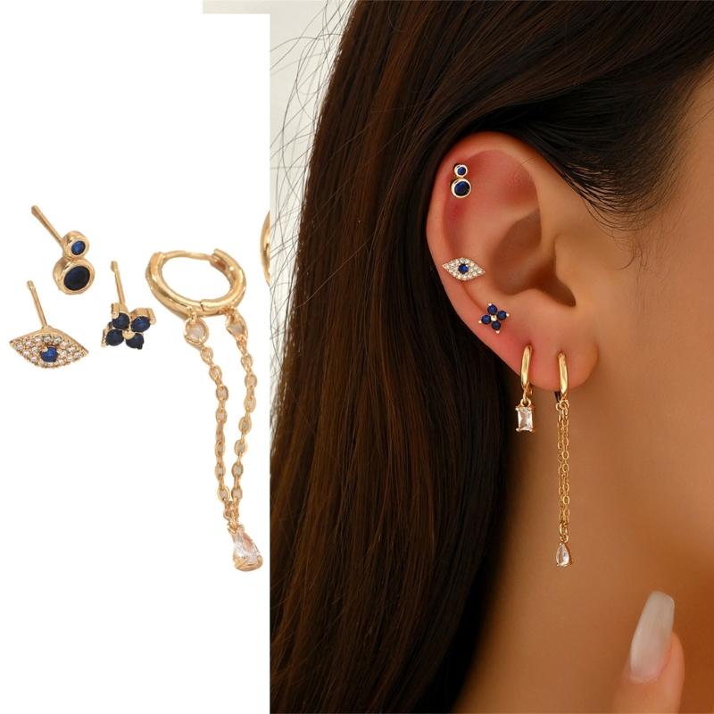 5Pcs Modern Geometric Ear Jewelry Glittering Synthetic Stones Comfort Fit Skin-Friendly Designs for Women