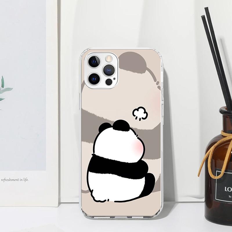 Cartoon Cute Panda Bear Phone Case For Iphone 17 Air 16 15 Plus 16E 14 Pro Max 13 Mini 12 11 7 8 SE Fundas Soft Back Cover 17 Ai