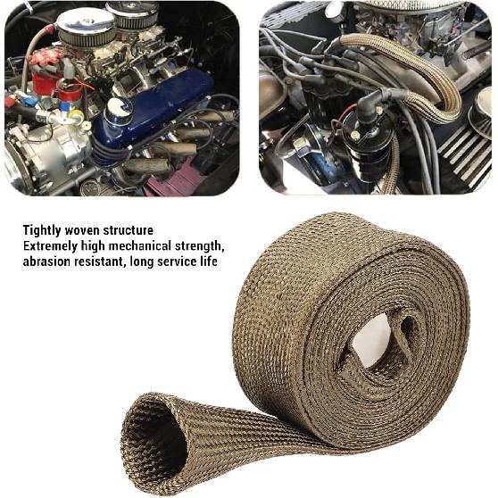 Hose HeatShield Sleeve, 9.8FT Wire Heat Basalt Fiber Fireproof Exhaust Pipe Wrap for Motorcycle and Car, Heat Protectors