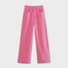 Petite Pink High Waist Korean Style Wide Leg Jeans - Women's Summer Loose Fit