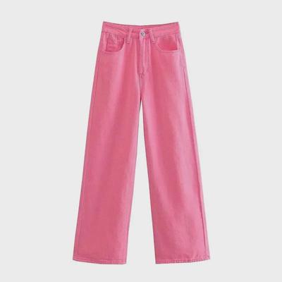 Petite Pink High Waist Korean Style Wide Leg Jeans - Women's Summer Loose Fit
