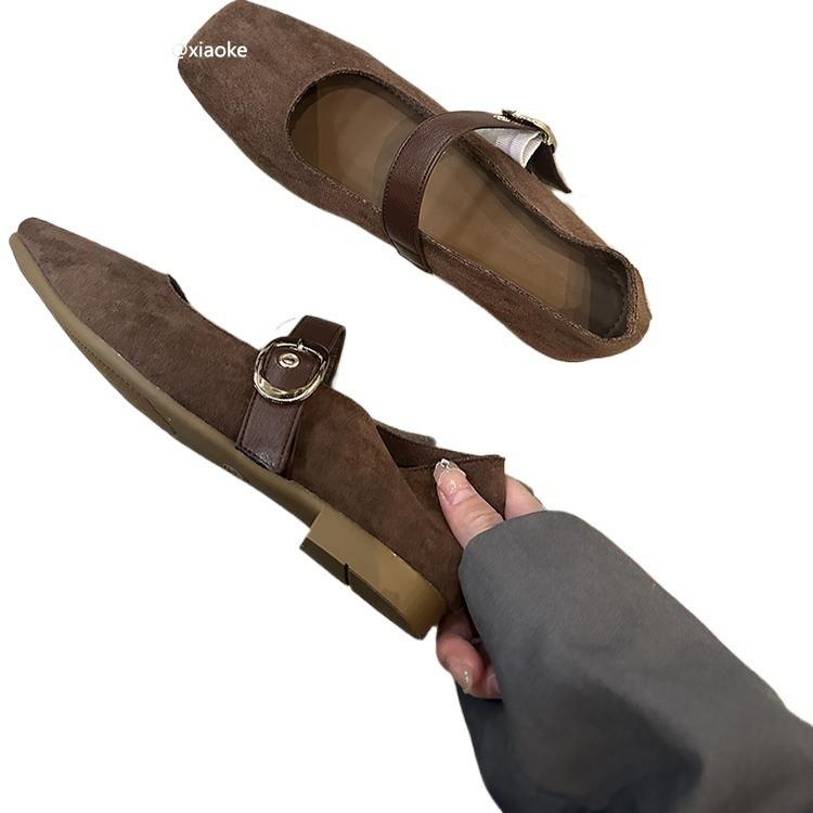 XINZHOU temperament shallow single shoes women's spring and autumn new French retro with skirt square head fairy style